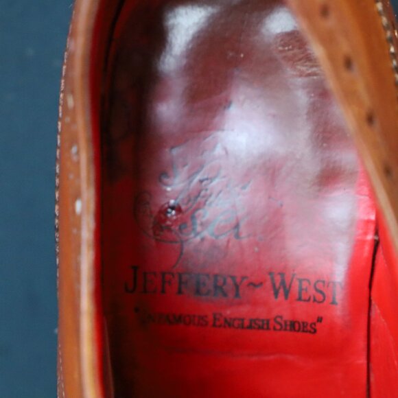 SALE - Jeffery-West 8-D US Brown Mens Wingtip Burnished Oxford Dress Shoes - Picture 13 of 15